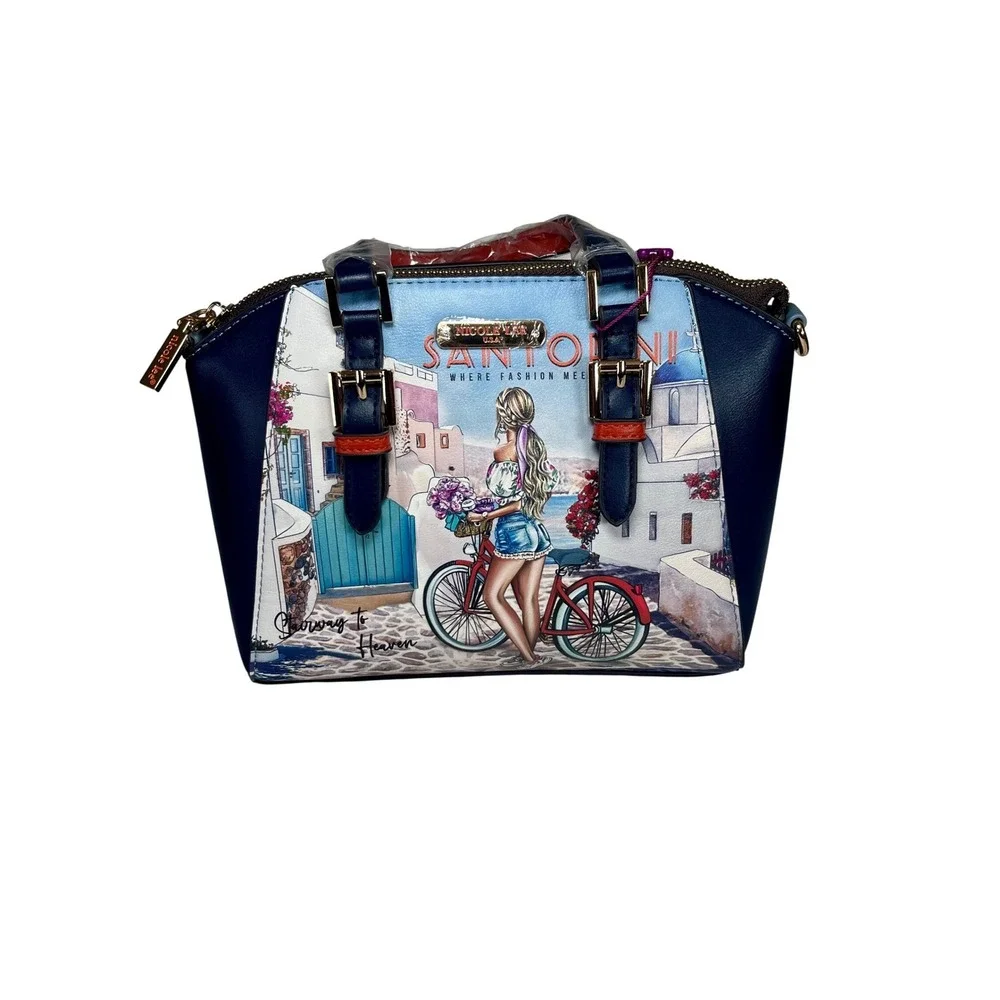 Nicole Lee Santorini Satchel Women Medium Navy Blue Graphic Crossbody Strap